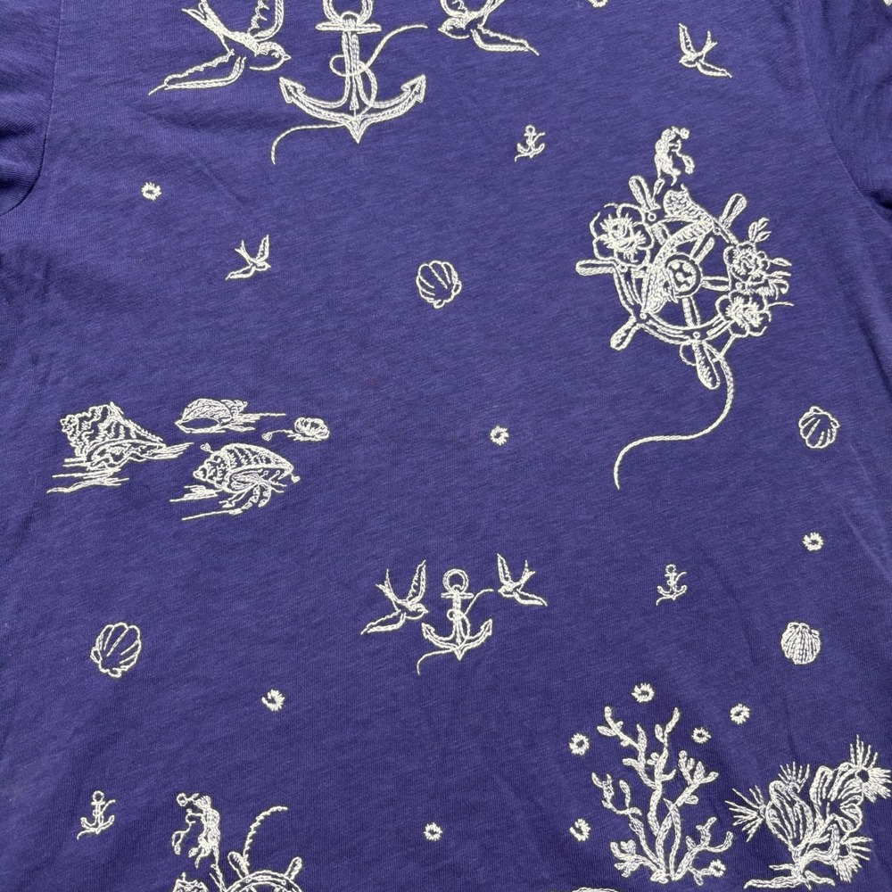 J. Crew Embroidered Knit Cotton T-Shirt Large Nautical‎ Coastal Beachy Preppy - Picture 2 of 8